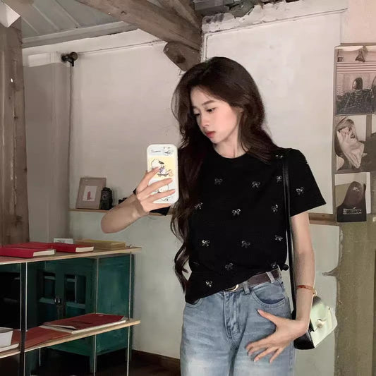 Aurelia Rhinestone Bow Tee