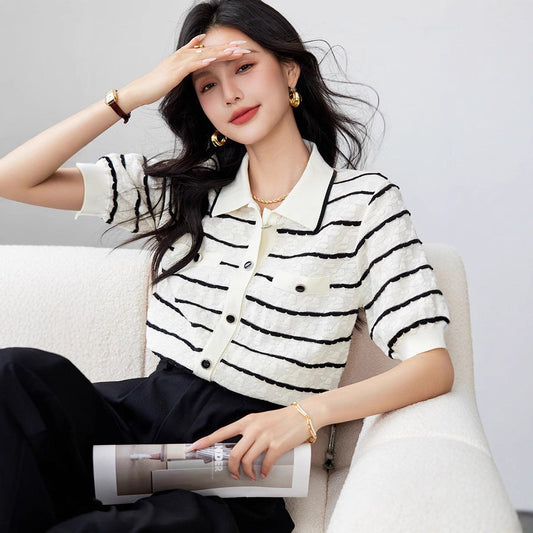 Aurelia Striped Polo Knit Top