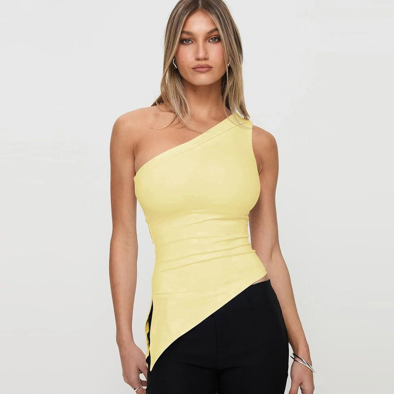 Veyra Irregular Slit Knit Top