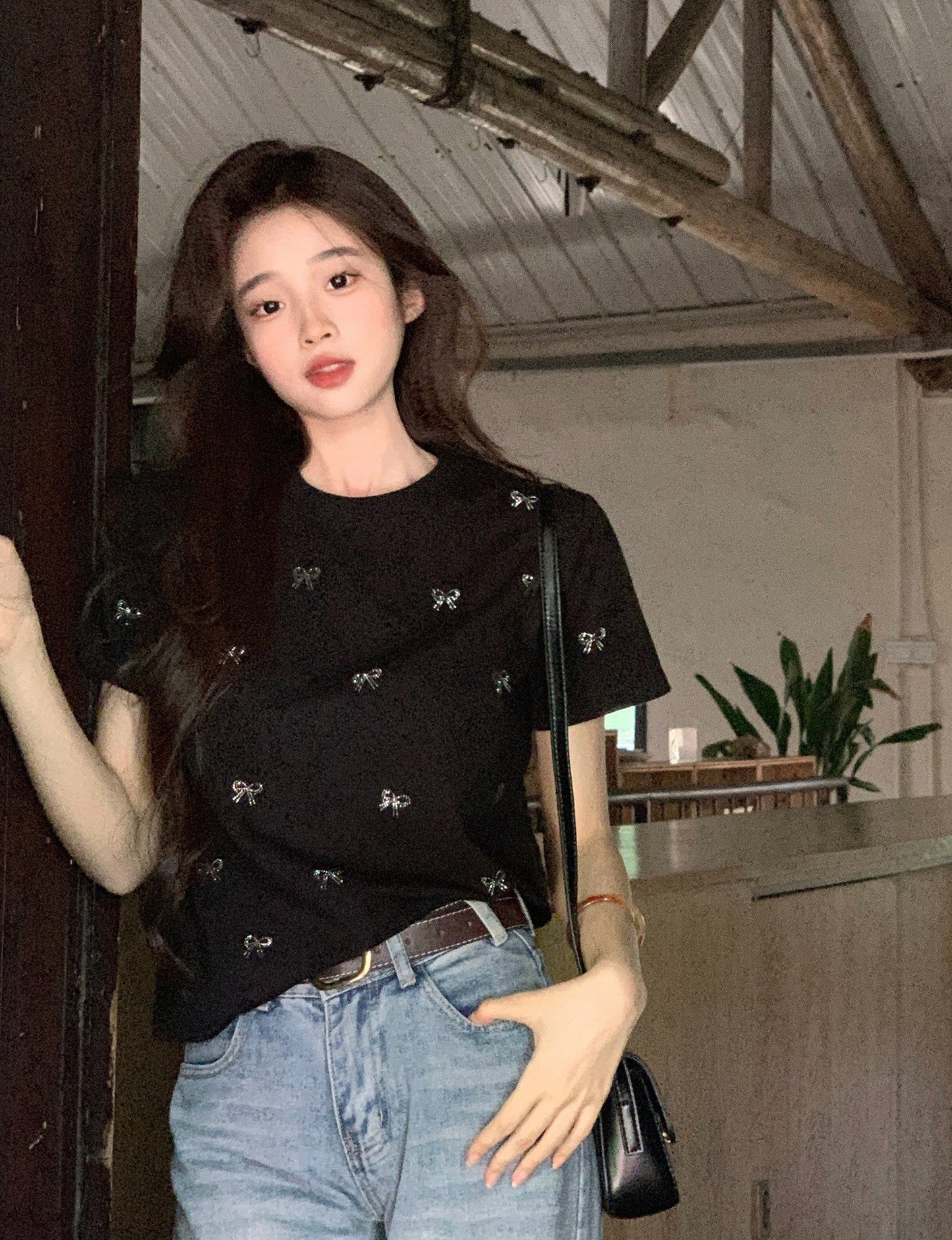 Aurelia Rhinestone Bow Tee