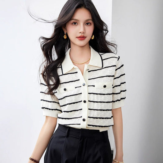 Aurelia Striped Polo Knit Top