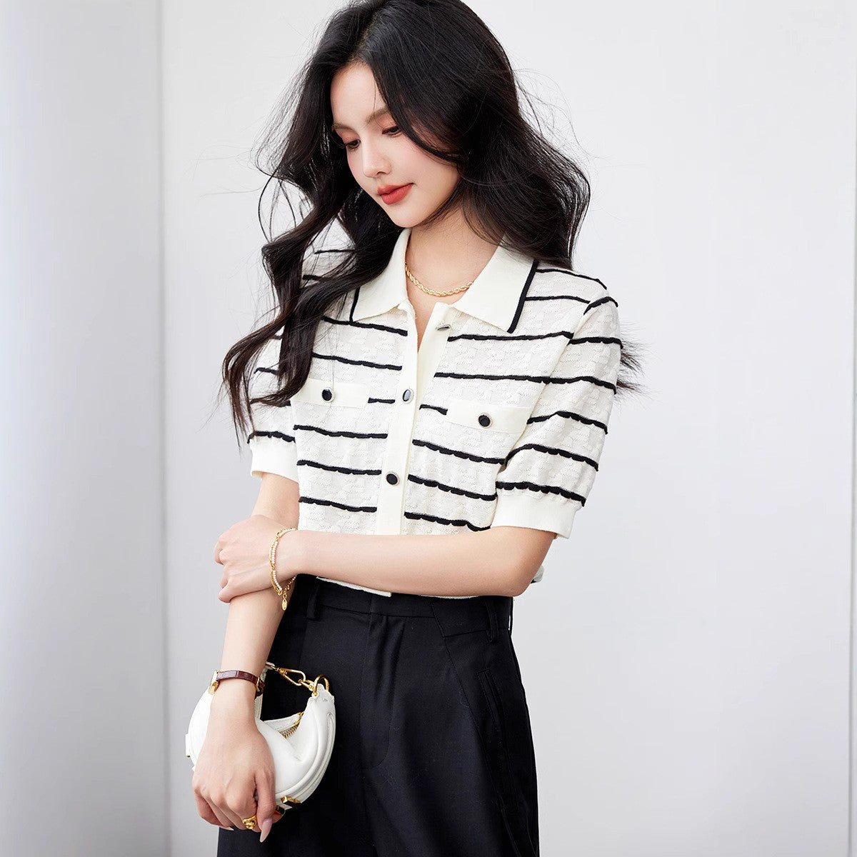 Aurelia Striped Polo Knit Top