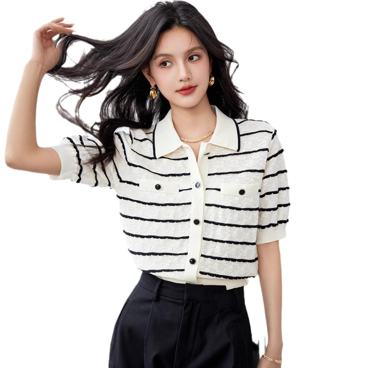 Aurelia Striped Polo Knit Top