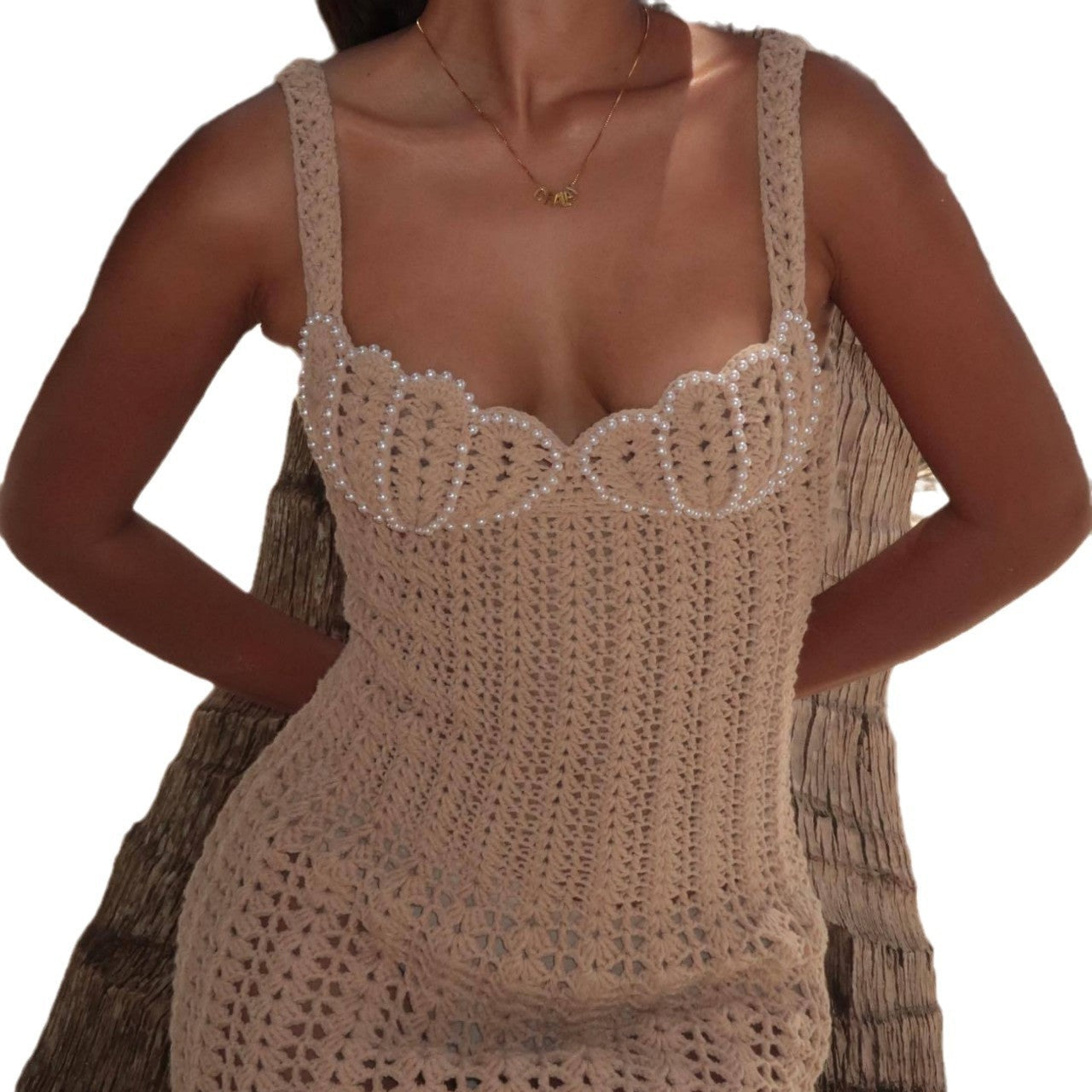 Eloria Pearl-Strap Beach Dress
