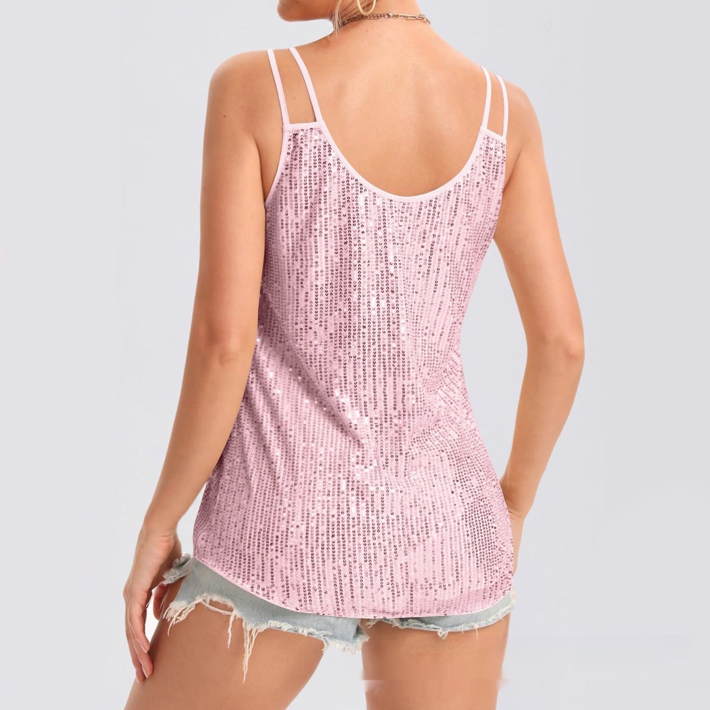 Selene Sequin V-Neck Strap Vest