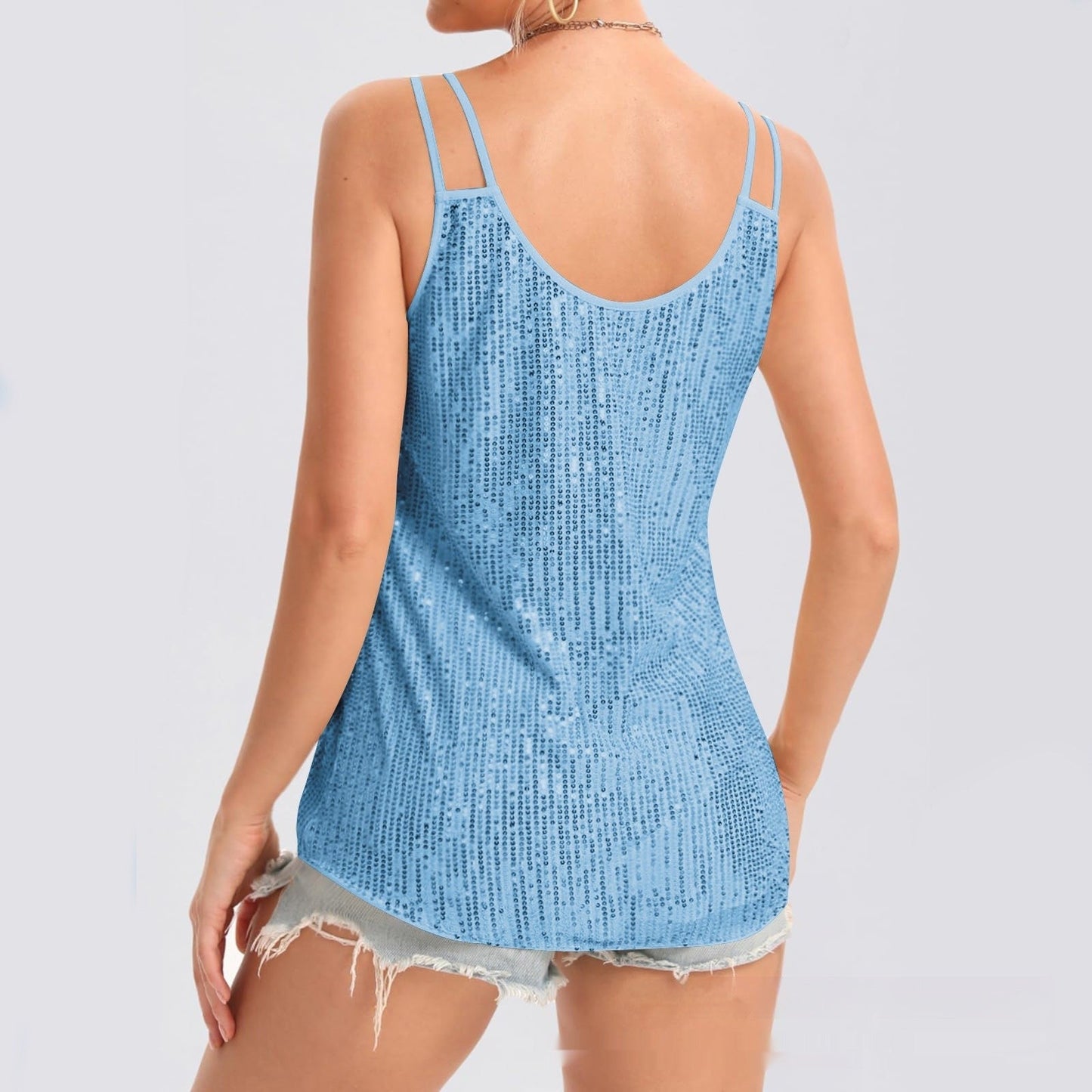 Selene Sequin V-Neck Strap Vest