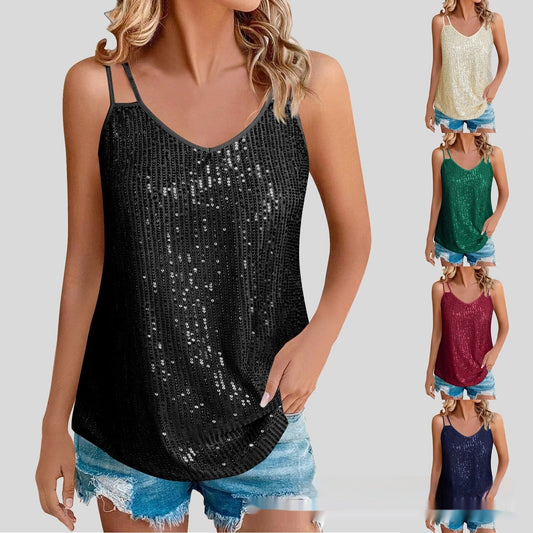 Selene Sequin V-Neck Strap Vest