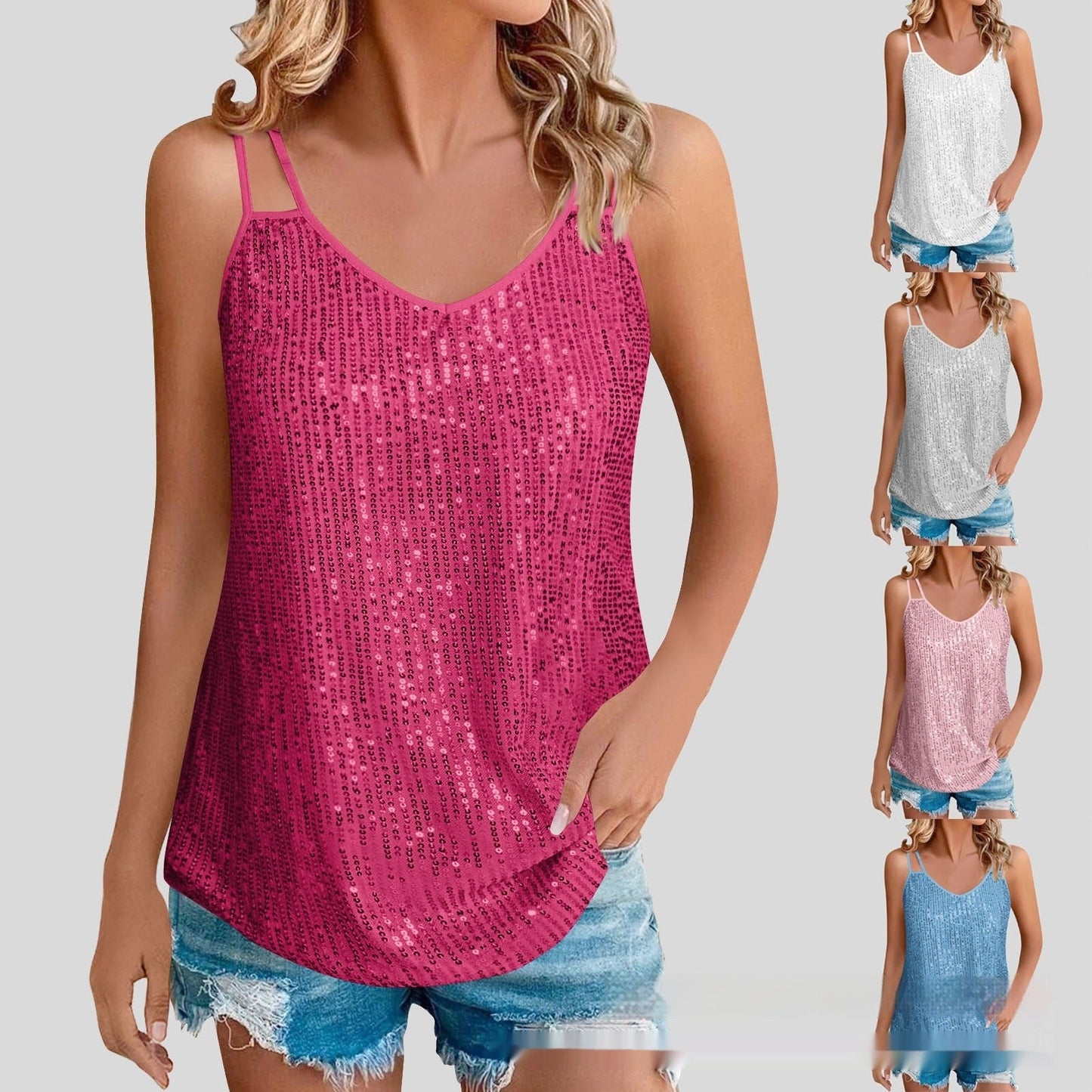 Selene Sequin V-Neck Strap Vest